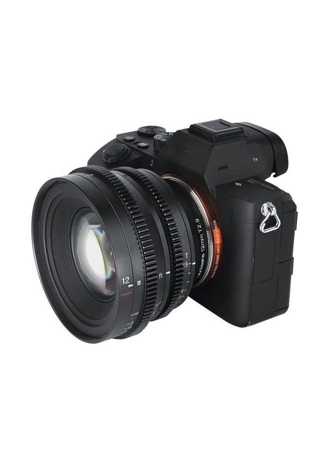 7artisans - 7 Artisans 12mm T2.9 Large Aperture APS-C Ultra Wide Angle Cine Lens, Manual Fixed Focus Low Distortion Cinema Lens Compatible for Sony E-Mount A7 Series FX3 A7S3 A7M3 A7R3 A7M4, Black - Image 1