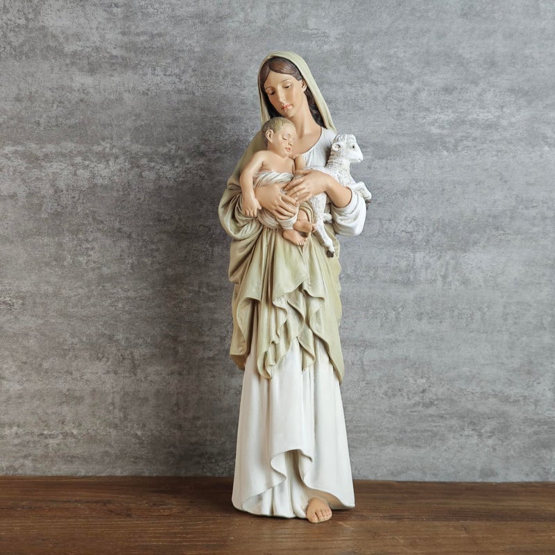 BC BUILDCLASSIC BC Catholic Innocence Statue, Madonna and Jesus Child with Lamb Figure, Virgin Mary Religious Gift, Inspirational Home dÃ©cor, 13" H, Handmade by Buildclassic - Image 2