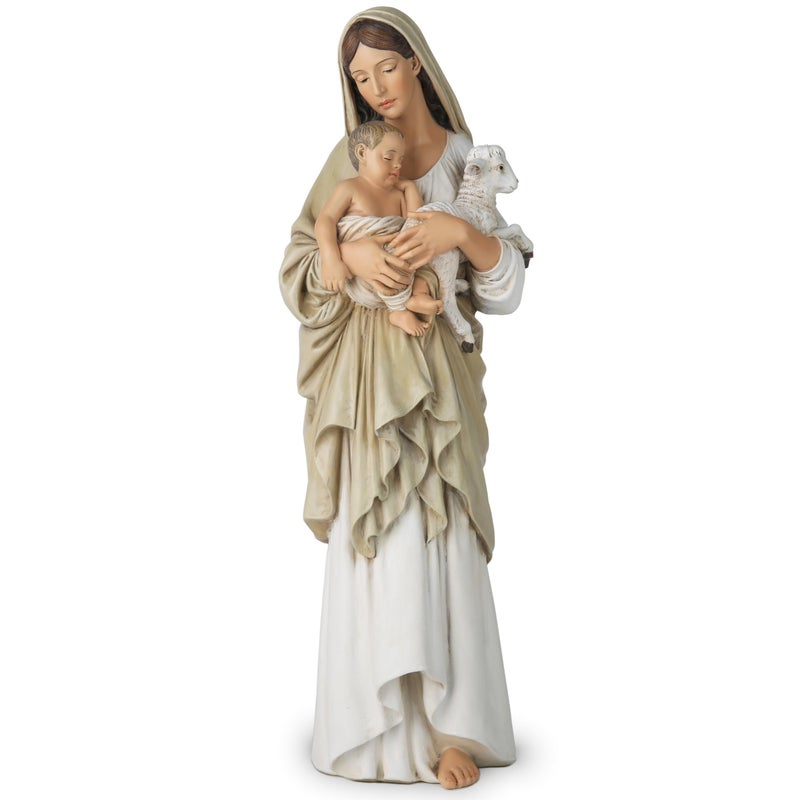 BC BUILDCLASSIC BC Catholic Innocence Statue, Madonna and Jesus Child with Lamb Figure, Virgin Mary Religious Gift, Inspirational Home dÃ©cor, 13" H, Handmade by Buildclassic - Image 1