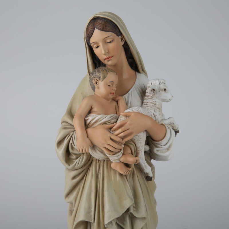 BC BUILDCLASSIC BC Catholic Innocence Statue, Madonna and Jesus Child with Lamb Figure, Virgin Mary Religious Gift, Inspirational Home dÃ©cor, 13" H, Handmade by Buildclassic - Image 3