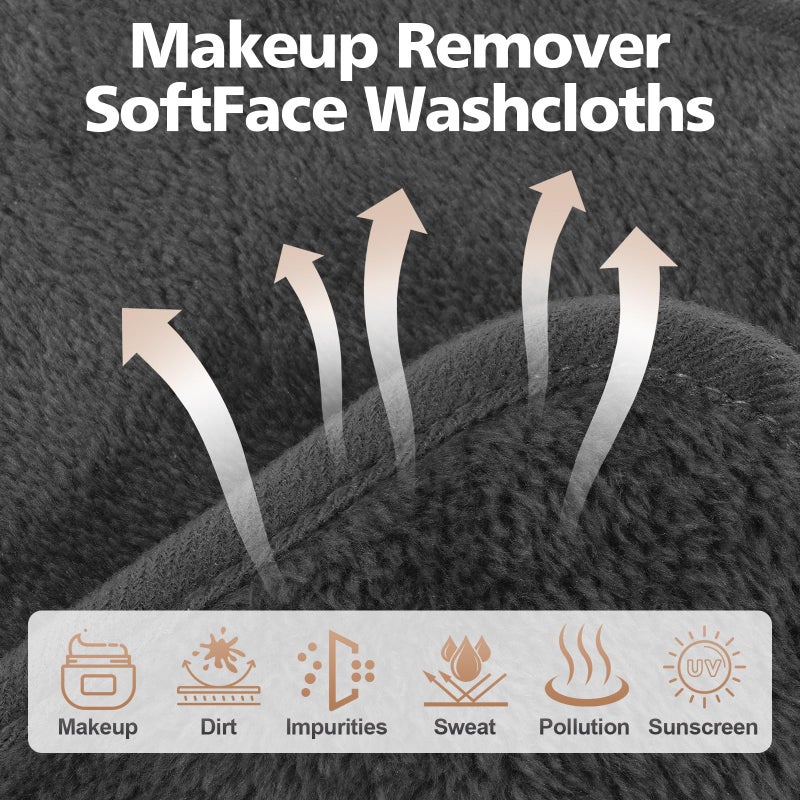 INFICRIME Makeup Remover Cloth, 6 x 6 Inch Ultra Soft and Reusable Microfiber Makeup Remover Towels for All Skin Types, Remove Instantly Dirt with Just Water, 12 Pack, Grey - Image 2