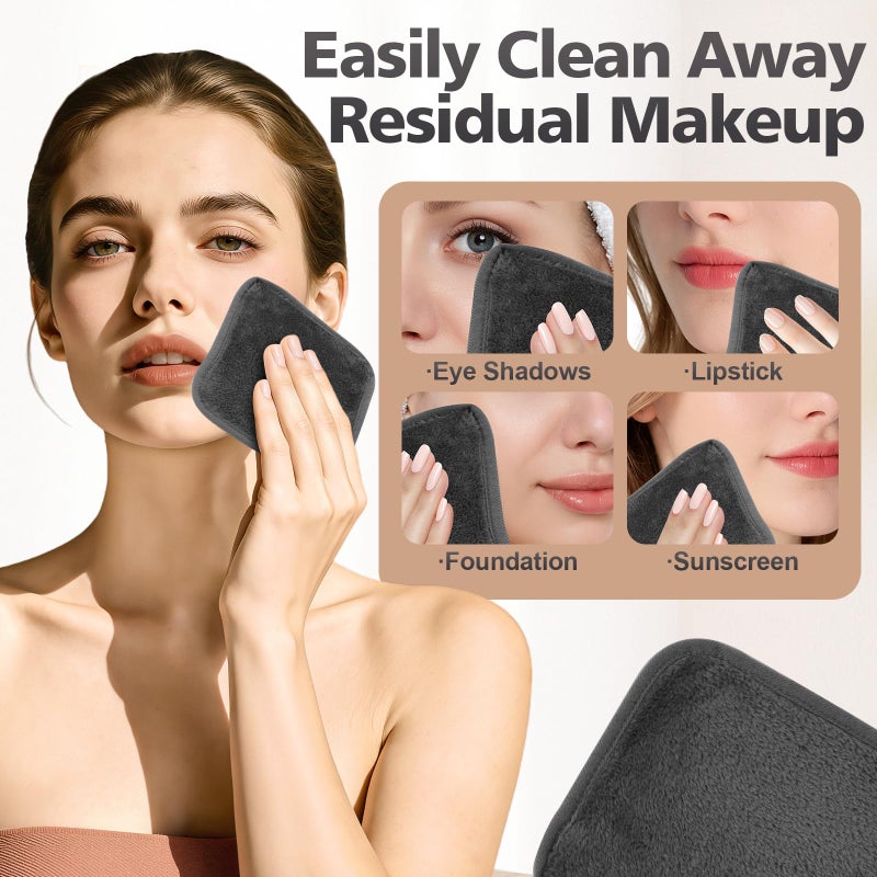 INFICRIME Makeup Remover Cloth, 6 x 6 Inch Ultra Soft and Reusable Microfiber Makeup Remover Towels for All Skin Types, Remove Instantly Dirt with Just Water, 12 Pack, Grey - Image 3