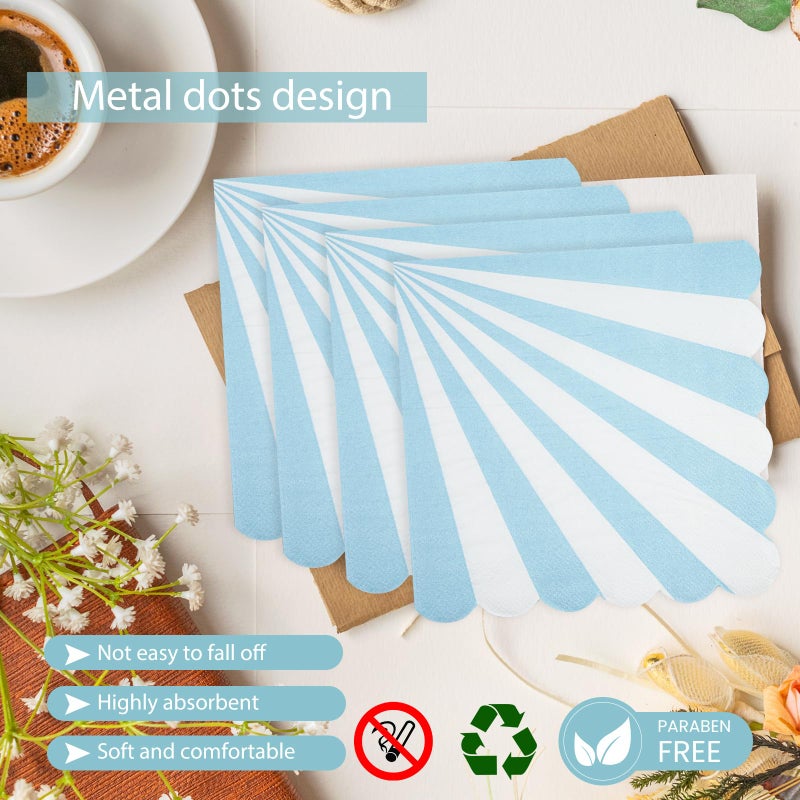 73Hours 72PCS Blue Paper Plates and Napkins Party Supplies, Gold Foil Edge Scalloped Striped Paper Plates Napkins Disposable Tableware Set for Birthday Wedding Baby Shower Party Decoration (Blue) - Image 4