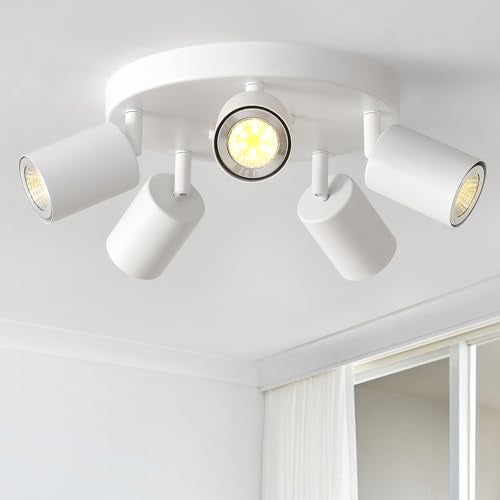EGM Adjustable 5-Light Kitchen Spot Light Fixture, White Round Track Lighting Fixtures, GU10 Flush Mount Directional Ceiling Light for Bedroom - Image 1