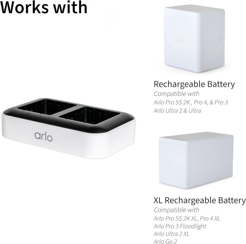 ARLO Dual Charging Station Certified Accessory - Charge up to Two Batteries, Works Rechargeable Batteries (VMA5400) XL Rechargeable Batteries (VMA5420) Only - VMA5400C - Image 2