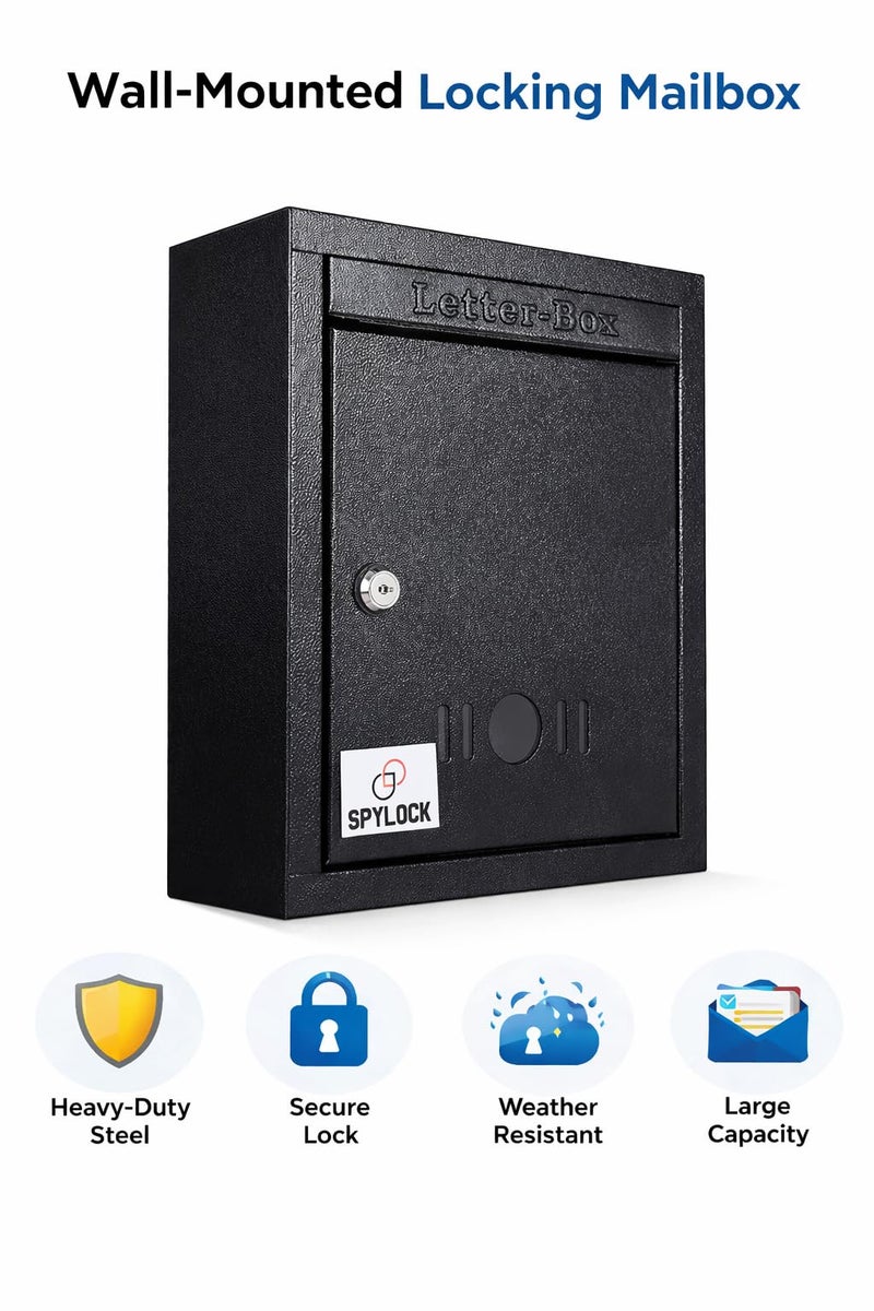 SPYLOCK Mail Box Letter Box for Home and Gate Wall Mount Box Black (Size 11 * 9 * 3 inch) - Image 3