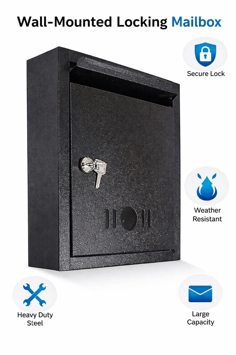 SPYLOCK Mail Box Letter Box for Home and Gate Wall Mount Box Black (Size 11 * 9 * 3 inch) - Image 4