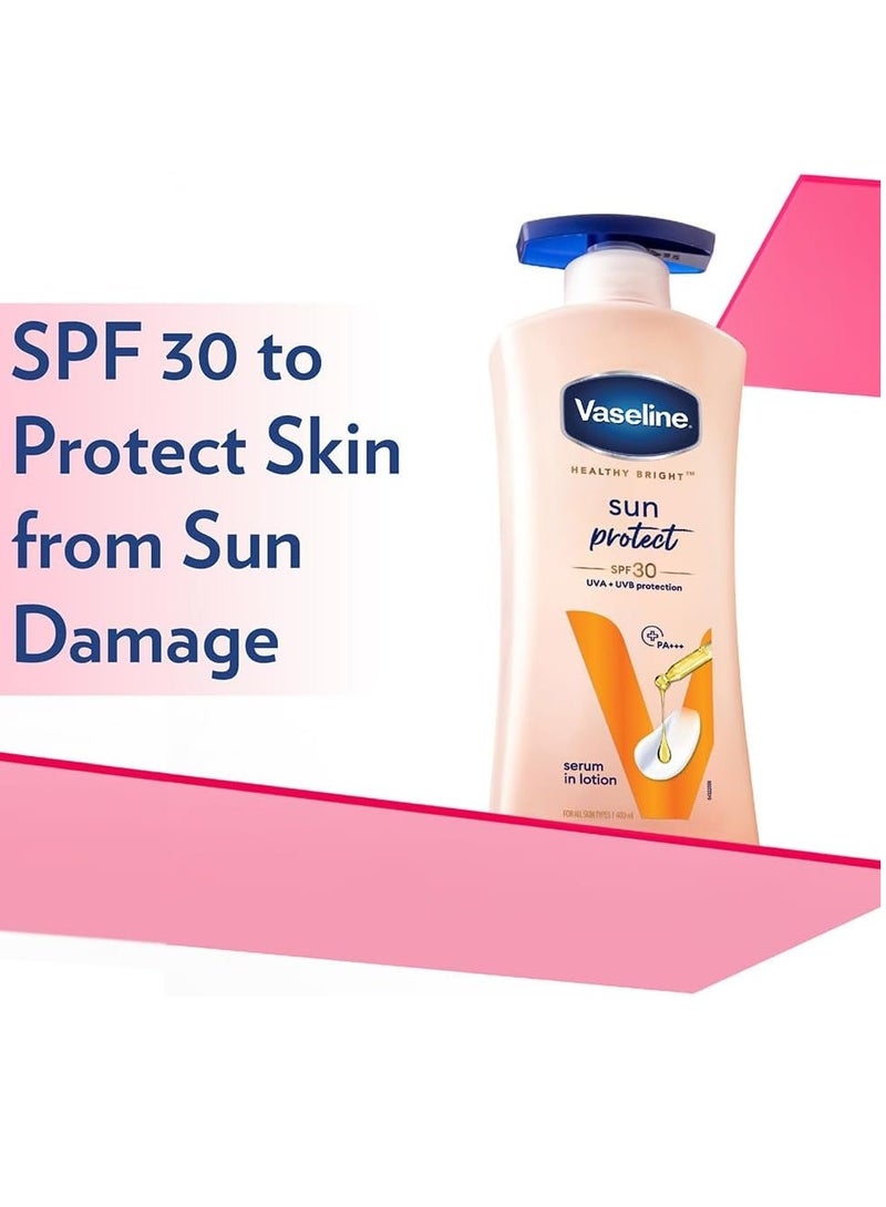 فازلين لوشن الجسم هيلثي برايت للحماية من الشمس بعامل حماية من الشمس 30، 400 مل، مرطب يومي للبشرة الجافة، يمنح بشرة متوهجة غير دهنية - للرجال والنساء - Image 2