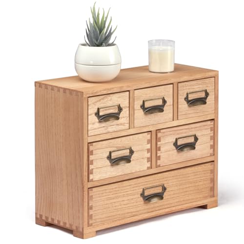 KIRIGEN Wood Desk Drawer Cabinet Organizer, 6-Drawer Mini Storage Chest with Metal Label Holder Handles, Fully Assembled Desktop Organizer for Office Supplies, Crafts, Makeup, Natural 3D6CG-NA - Image 1