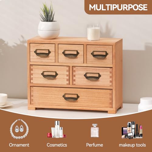 KIRIGEN Wood Desk Drawer Cabinet Organizer, 6-Drawer Mini Storage Chest with Metal Label Holder Handles, Fully Assembled Desktop Organizer for Office Supplies, Crafts, Makeup, Natural 3D6CG-NA - Image 5