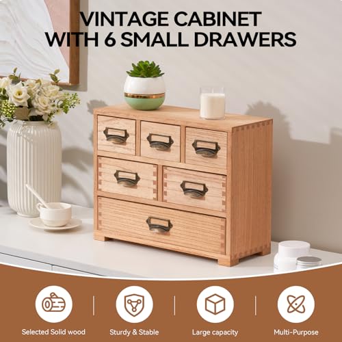 KIRIGEN Wood Desk Drawer Cabinet Organizer, 6-Drawer Mini Storage Chest with Metal Label Holder Handles, Fully Assembled Desktop Organizer for Office Supplies, Crafts, Makeup, Natural 3D6CG-NA - Image 2