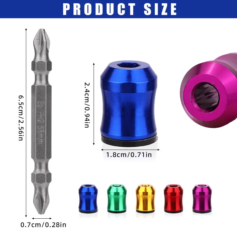 Sinbana 5pcs Strong Magnetic Screw Rings, Screwdriver Head Magnetic Ring with Non-Slip Design Include Double-Ended Screwdriver Bit Holder for Drill Tool Woodworking Maintenance Household Repairs - Image 2