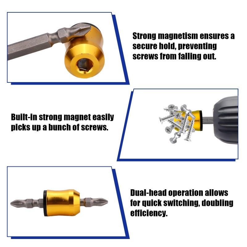 Sinbana 5pcs Strong Magnetic Screw Rings, Screwdriver Head Magnetic Ring with Non-Slip Design Include Double-Ended Screwdriver Bit Holder for Drill Tool Woodworking Maintenance Household Repairs - Image 3