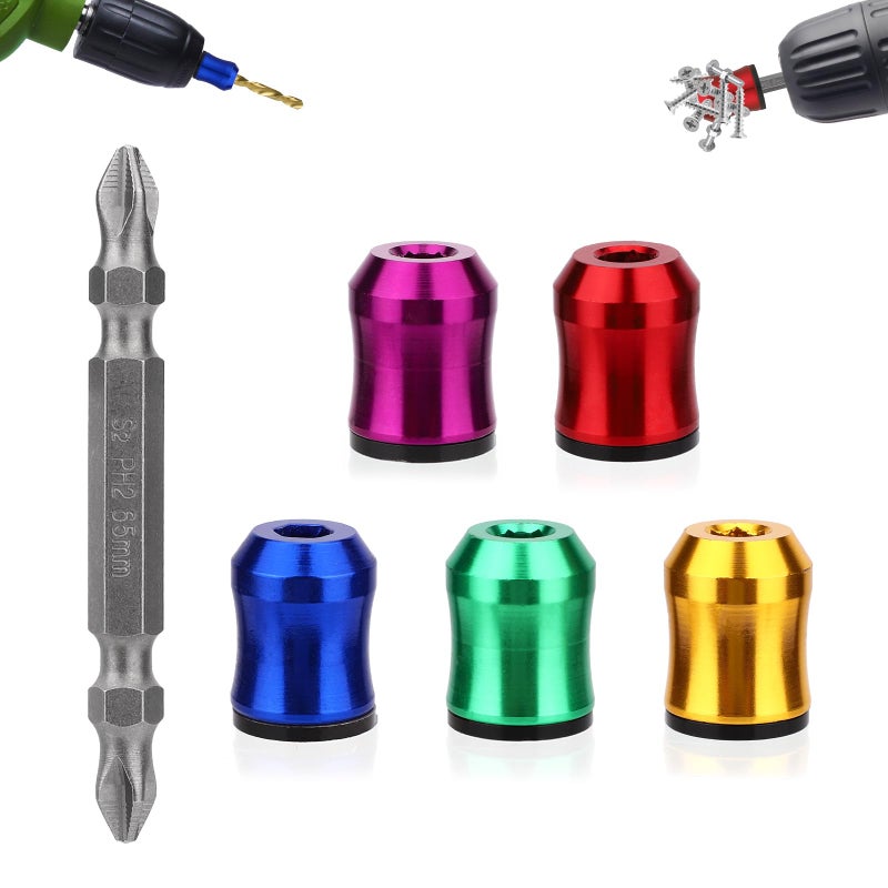 Sinbana 5pcs Strong Magnetic Screw Rings, Screwdriver Head Magnetic Ring with Non-Slip Design Include Double-Ended Screwdriver Bit Holder for Drill Tool Woodworking Maintenance Household Repairs - Image 1