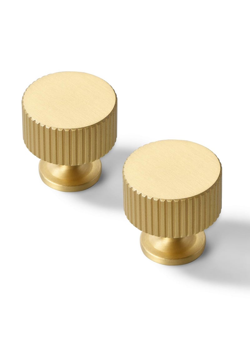 SOLARAE Solid Brass Cabinet Knob - Brush Gold Dresser Drawer Knob 2 Pack, Brass Handles for Bathroom Bedroom Closet Wardrobe,Furniture Hardware pulls - Image 1
