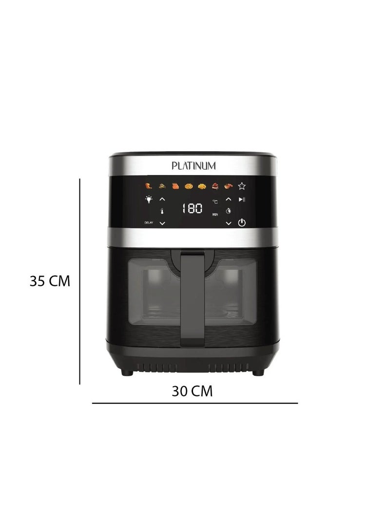 بلاتينيوم HF-905 قلاية هوائية تسخين مزدوج مع إضاءة LED و 7 برامج تشغيلية ، نافذة زجاجية، 2000 واط، 9 لتر - اسود - Image 2