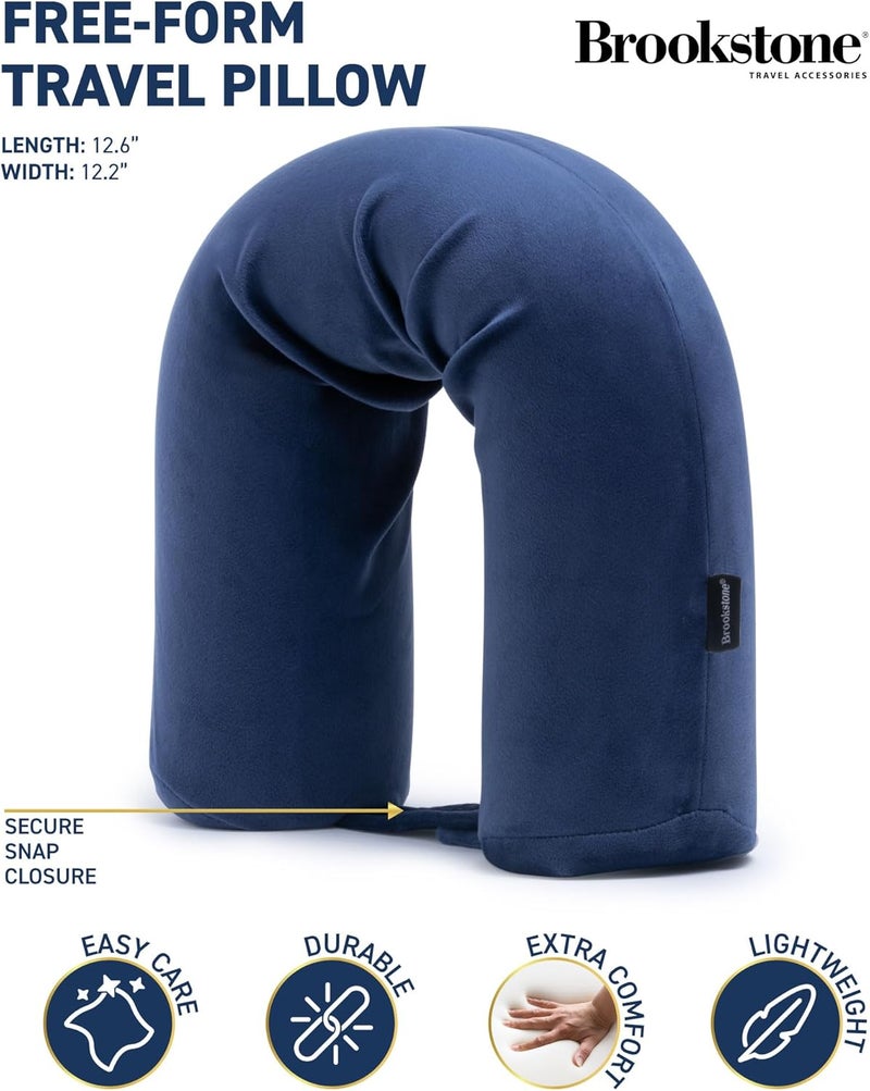 Brookstone Free Form Travel Pillow - Lightweight Flexible Memory Foam Travel Neck Pillow for Sleeping, Car, Airplane & Travel Support, Blue - Image 2