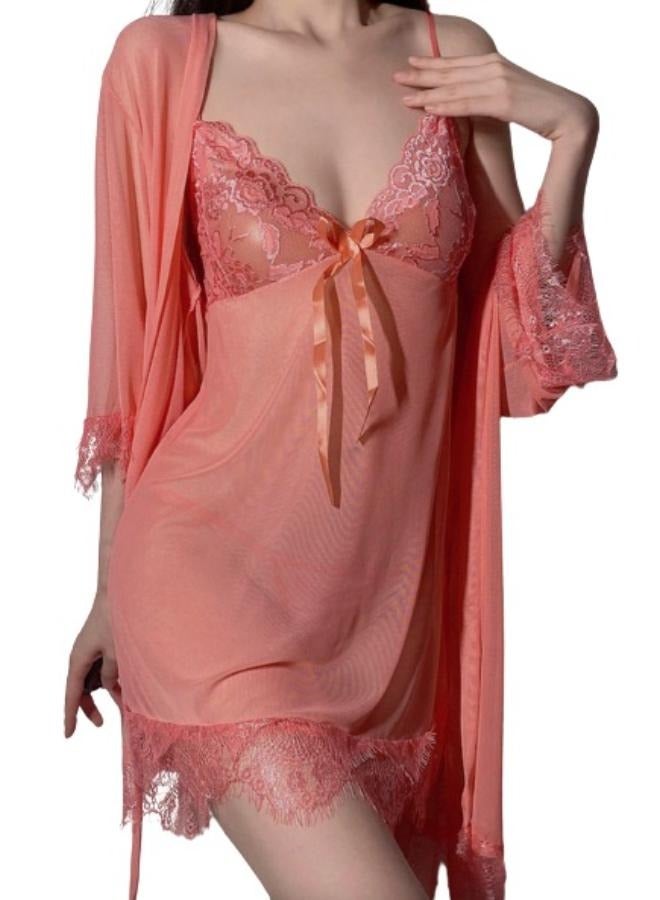 Women Lace Front Closure V Neck Nightwear Mesh with Adjustable Strap Sleepwear Nighty Lingerie Fit to XS- Medium No: 3010 - Image 1