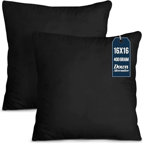 Utopia Bedding Throw Pillows Insert Pack of 2 Black  16 x 16 Inches Bed and Couch Pillows  Indoor Decorative Pillow