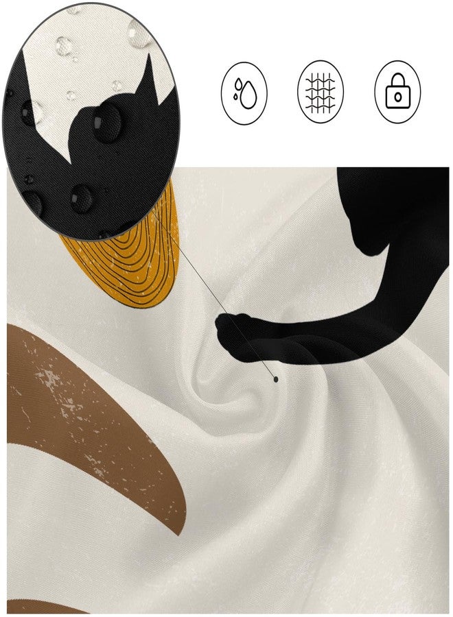 Kikiry Funny Cat Shower Curtain 60''W x 72''L Moon Boho Black Brown Terracotta Cute Moonlit Modern Abstract Mid Century Geometric Aesthetic Polyester Fabric 12 Pack Plastic Hooks - Image 2