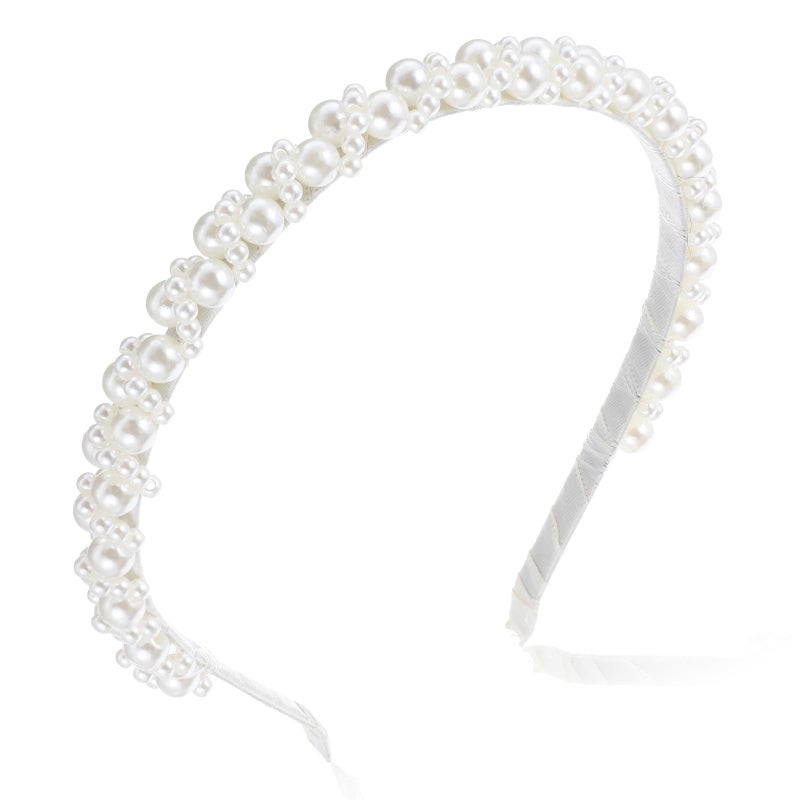 LLOUSSAK Pearl headband for girls, Subtlety Peal Headband for Women, Pearl Flower Girl Headband for Wedding Birthday Party, Hair Hoop Accessories for Photography - Image 1
