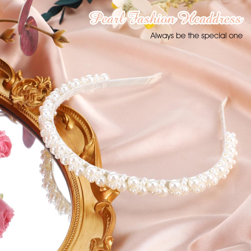 LLOUSSAK Pearl headband for girls, Subtlety Peal Headband for Women, Pearl Flower Girl Headband for Wedding Birthday Party, Hair Hoop Accessories for Photography - Image 4