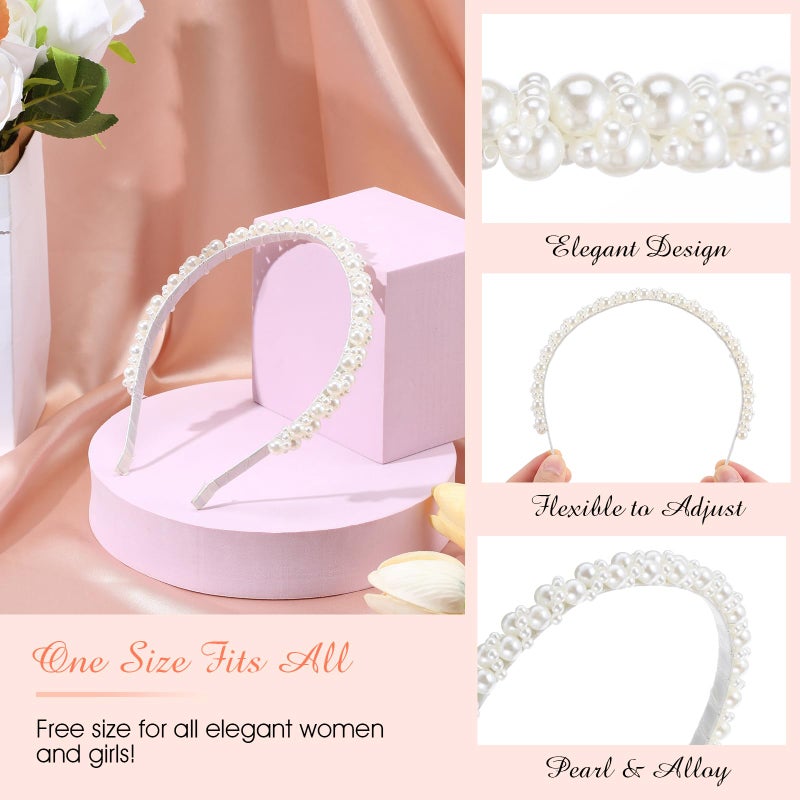 LLOUSSAK Pearl headband for girls, Subtlety Peal Headband for Women, Pearl Flower Girl Headband for Wedding Birthday Party, Hair Hoop Accessories for Photography - Image 3