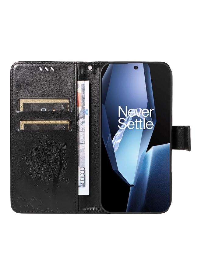 اس-توب جراب لهاتف OnePlus 13R Global من الجلد القابل للطي بنقشة شجرة وقطط - Image 4