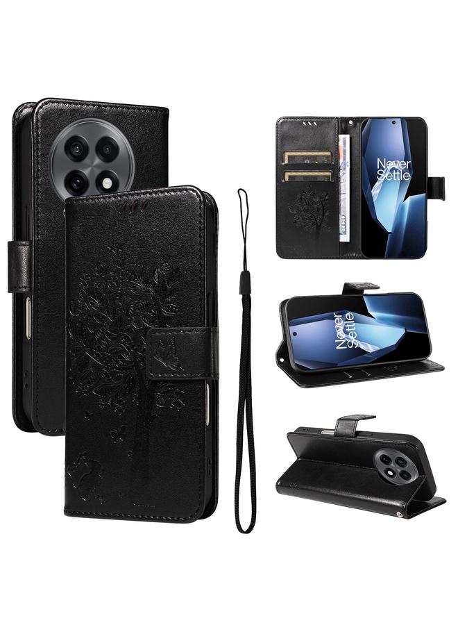 اس-توب جراب لهاتف OnePlus 13R Global من الجلد القابل للطي بنقشة شجرة وقطط - Image 1