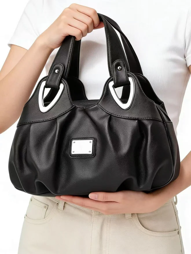 Take Two Black Dual Handle Zip Closure Handbag