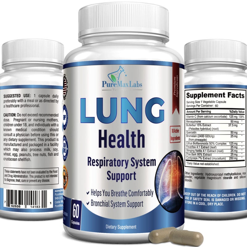 YUMMYVITE Lung Support Supplement Lung Cleanse Lung Detox Formula Lung Health Support for Clear Lungs Comfortable Breathing Bronchial Health 60 Capsules