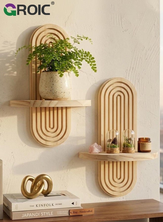 GROIC Wall Mounted Storage Shelf, Decorative Display for Home And Office, for Home Backdrop Decoration, Plant Display Shelf, Storage Shelf, Bohemian Wooden Shelf - Image 2