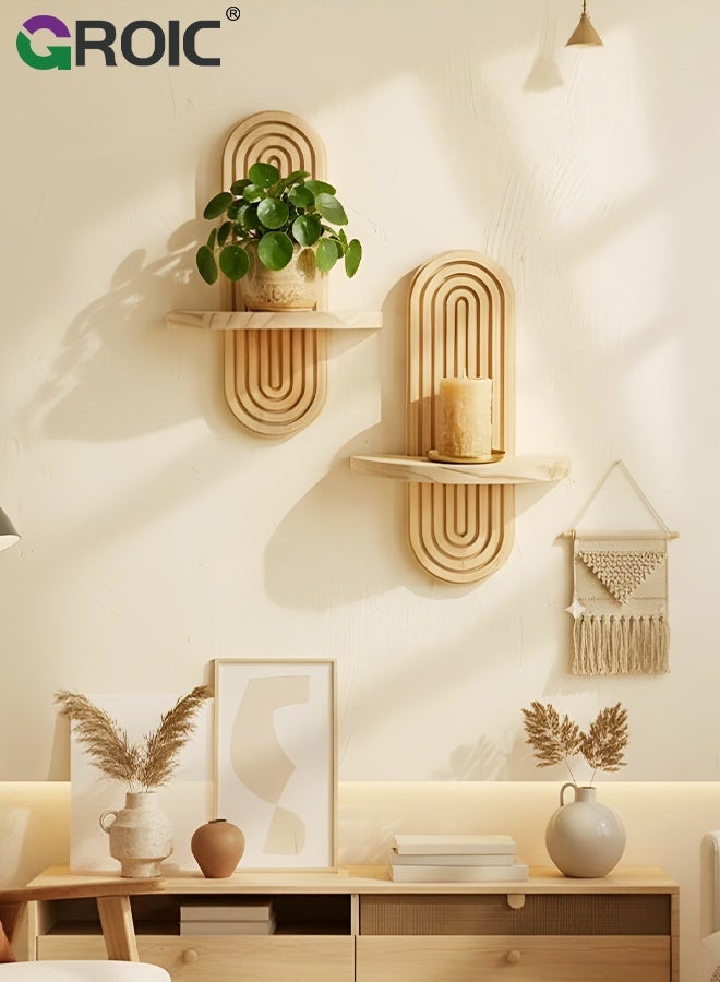 GROIC Wall Mounted Storage Shelf, Decorative Display for Home And Office, for Home Backdrop Decoration, Plant Display Shelf, Storage Shelf, Bohemian Wooden Shelf - Image 3