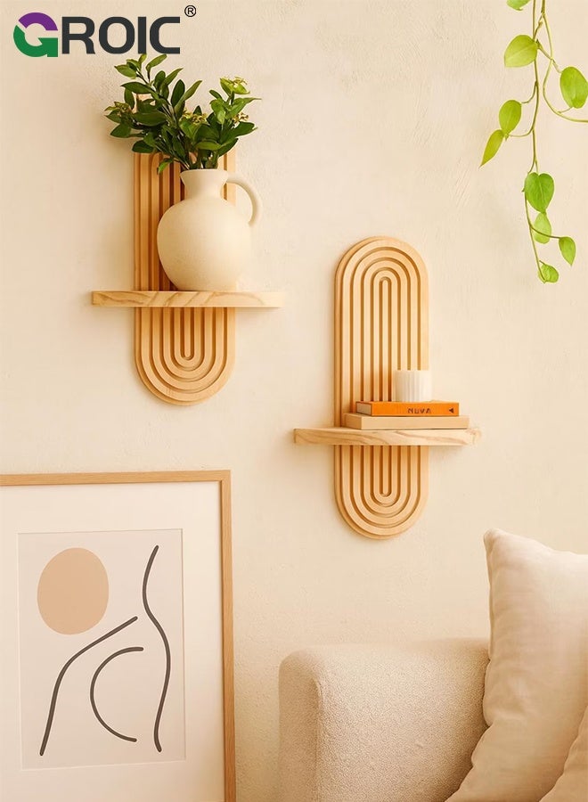 GROIC Wall Mounted Storage Shelf, Decorative Display for Home And Office, for Home Backdrop Decoration, Plant Display Shelf, Storage Shelf, Bohemian Wooden Shelf - Image 4