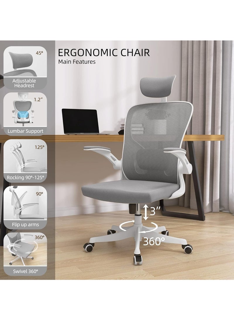 Generic - Ergonomic Office Chair, Breathable Mesh Computer Chair, Swivel Computer Task Chair, High Back Desk Chair with Wheels, Flip-up Armrests and Lumbar Support, for Office Study Room Bedroom - Image 1
