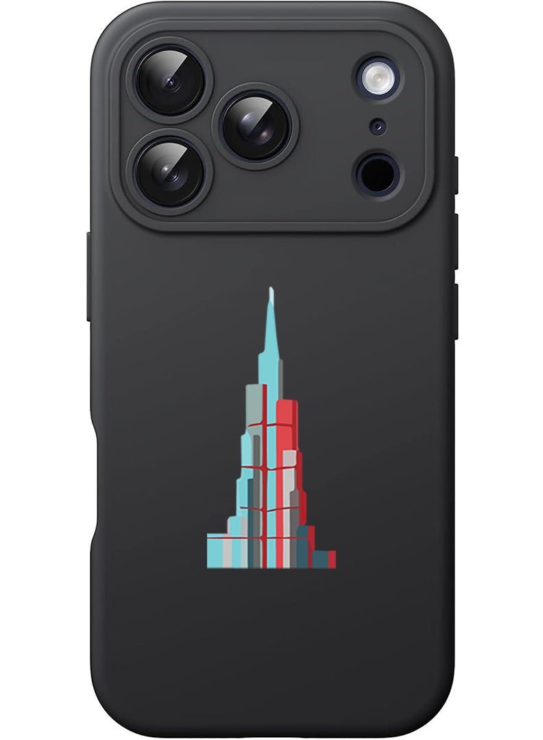 Theodor Protective Slim Fit Case Liquid Silicone Cover with Full Body Protection Anti-Scratch Shockproof Case For Apple iPhone 17 Pro Max (Black) Burj Khalifa - Image 1
