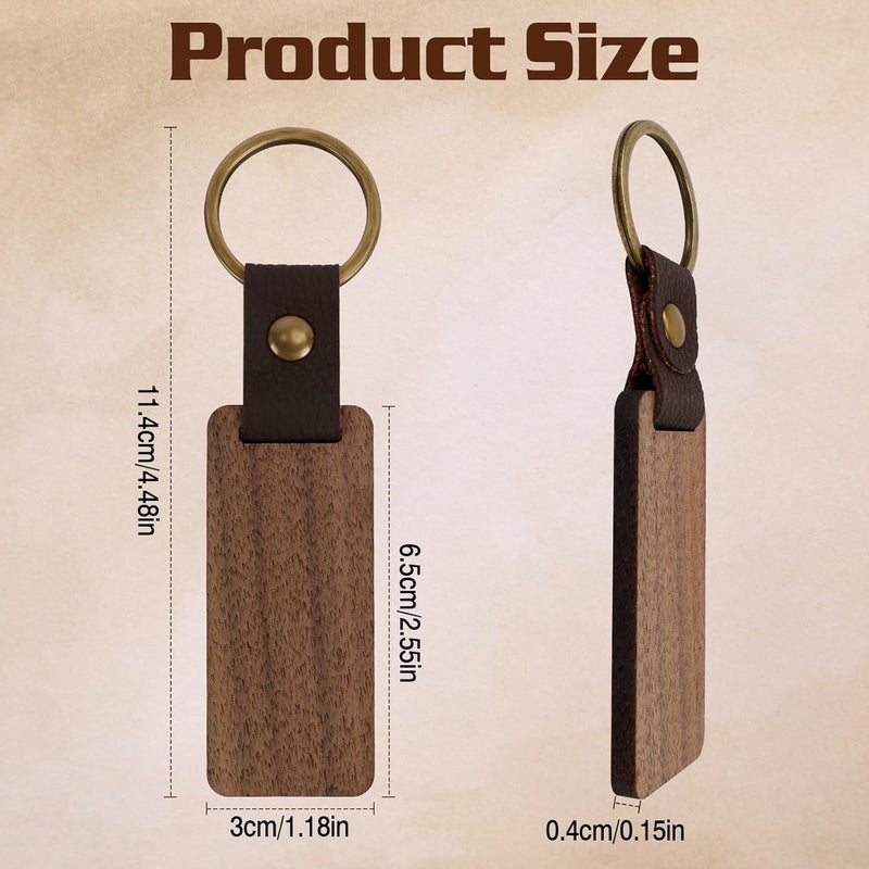 TOTSUN 12PCS Wooden Keychain Blanks with Leather Pendant for DIY Personalization - Image 2