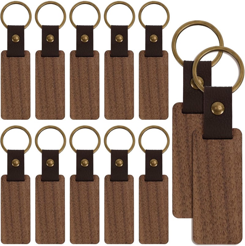 TOTSUN 12PCS Wooden Keychain Blanks with Leather Pendant for DIY Personalization - Image 1