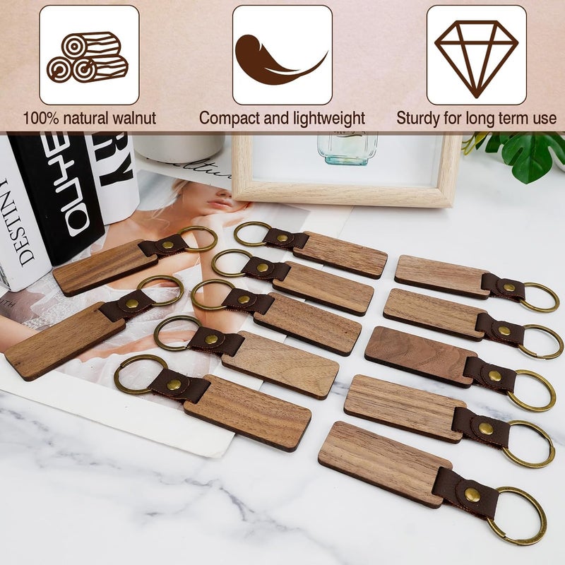 TOTSUN 12PCS Wooden Keychain Blanks with Leather Pendant for DIY Personalization - Image 3