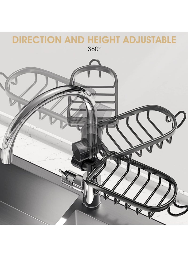 SYOSI Faucet Rack, Sponge Holder for Kitchen & Bathroom Stainless Steel Adjustable Faucet Rack for Holding Sponge/Soap/Shampoo/Shower Caddy Shelf Detachable Faucet Rack (Black) - Image 5