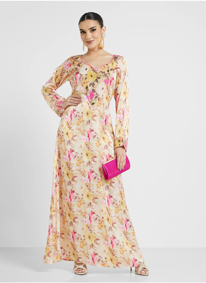 ارابيان كلوزيت Embellished Belted Jalabiya