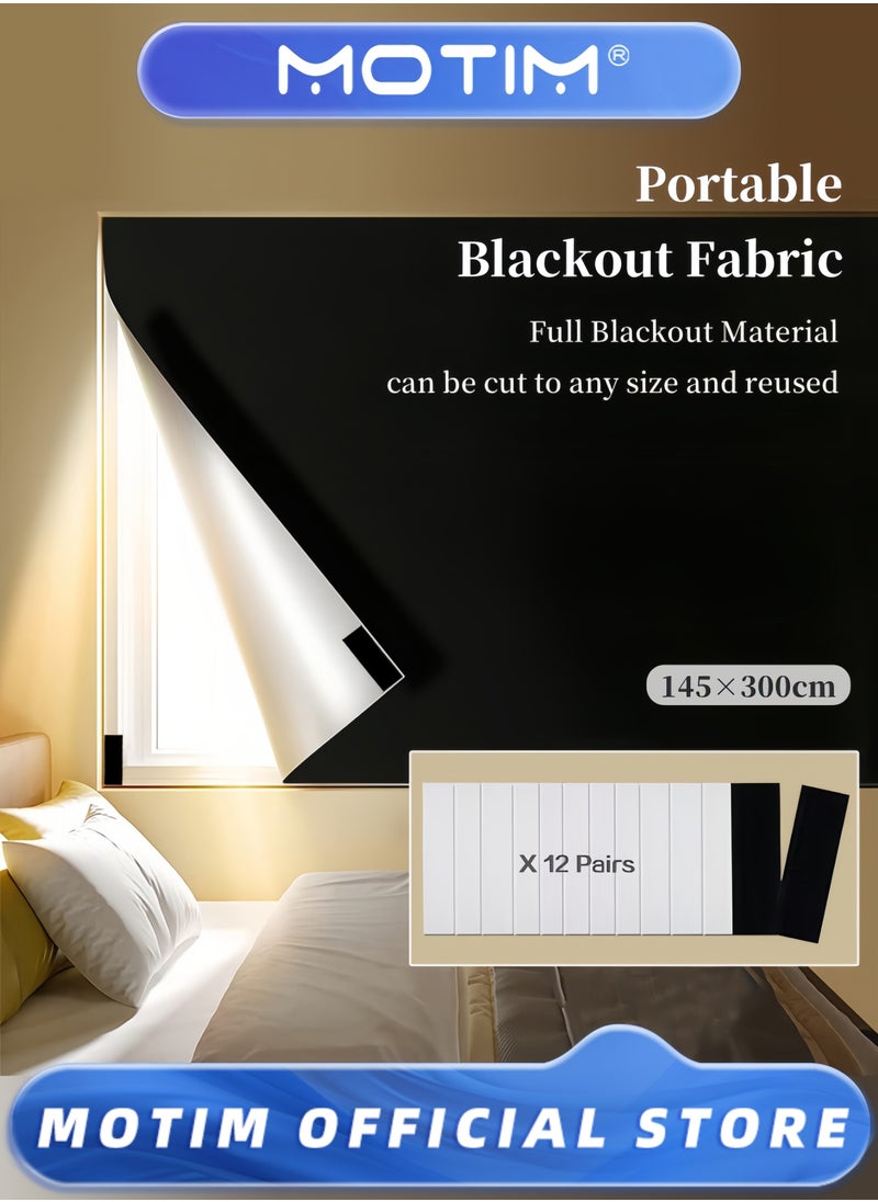 Motim Blackout Fabric Full Blackout Curtains Portable Travel Curtains Cuttable Sunscreen Blackout Curtains (145 x 300)  - Image 1