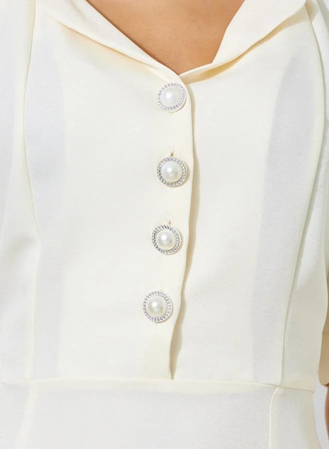 Styli  White Short Sleeve Button Detail Shirt Maxi Dress for Women | Best Price UAE