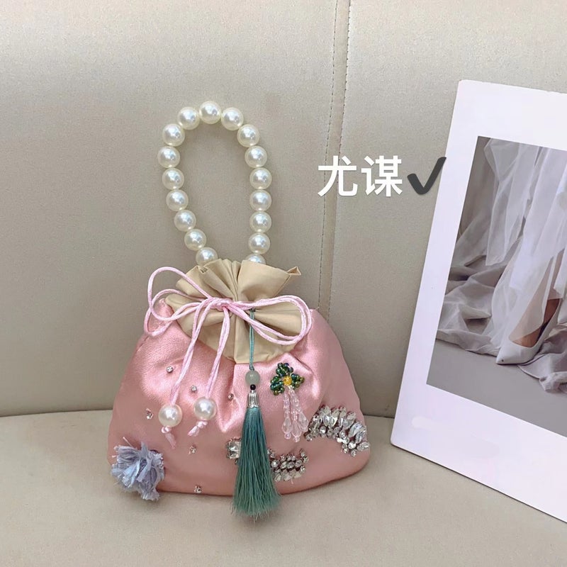 New Chinese Sweet Guofeng Sachet-Shaped Bag Flower Beaded Shiny Diamond-Studded Hand Crossbody Bag - Image 3