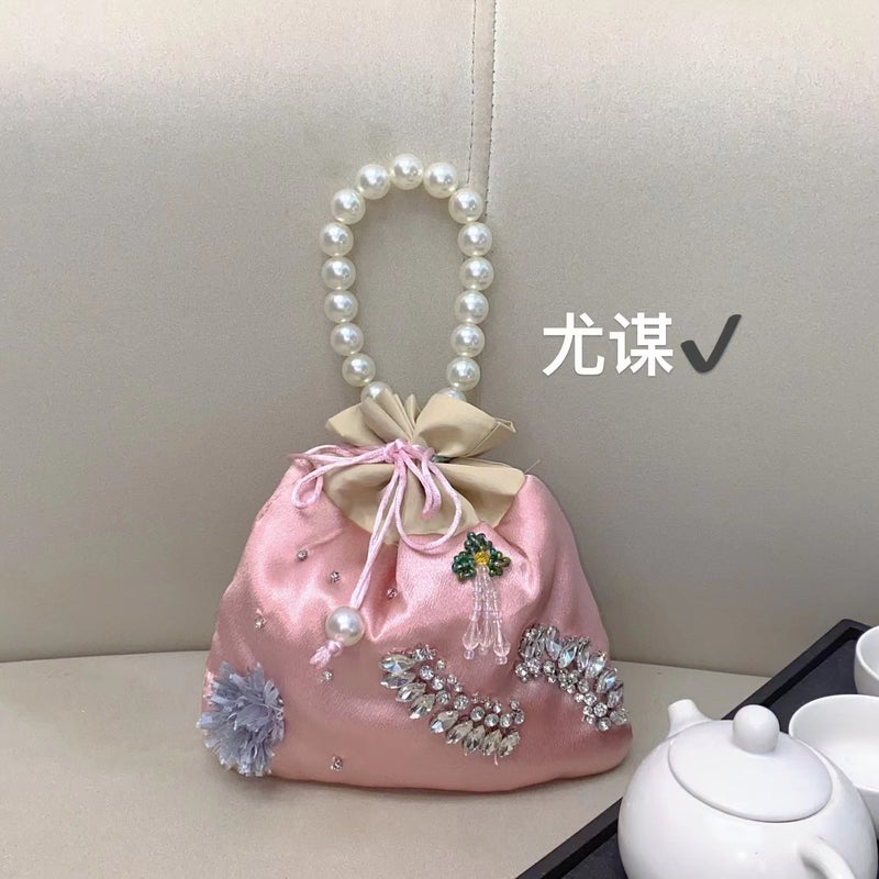 New Chinese Sweet Guofeng Sachet-Shaped Bag Flower Beaded Shiny Diamond-Studded Hand Crossbody Bag - Image 2