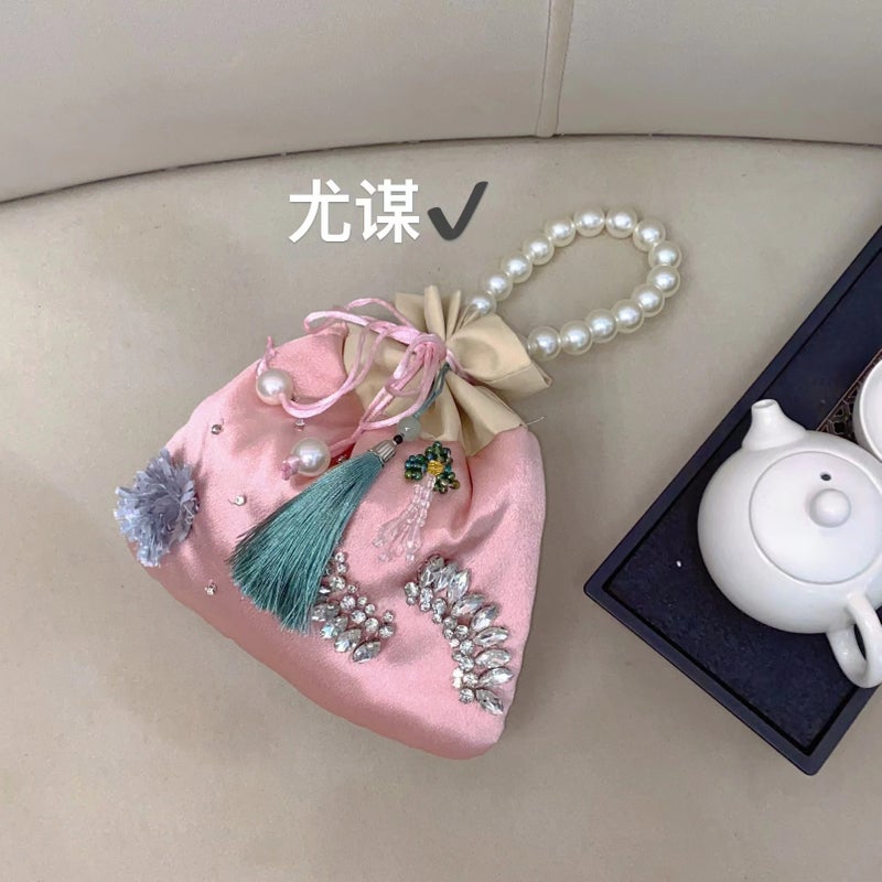 New Chinese Sweet Guofeng Sachet-Shaped Bag Flower Beaded Shiny Diamond-Studded Hand Crossbody Bag - Image 4