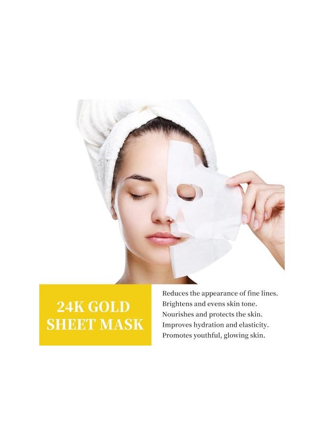 Generic - 24K Gold Face Sheet Mask Skincare, Hydrating Face Masks, Anti Aging Face Mask for All Skin Types - Firming, Hydrates & Brightens, Moisturizing Facial Sheet Mask Skin Care For Women, Pack of 10 - Image 1