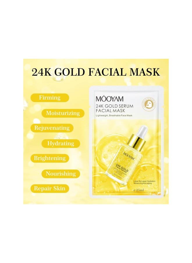 Generic - 24K Gold Face Sheet Mask Skincare, Hydrating Face Masks, Anti Aging Face Mask for All Skin Types - Firming, Hydrates & Brightens, Moisturizing Facial Sheet Mask Skin Care For Women, Pack of 10 - Image 1