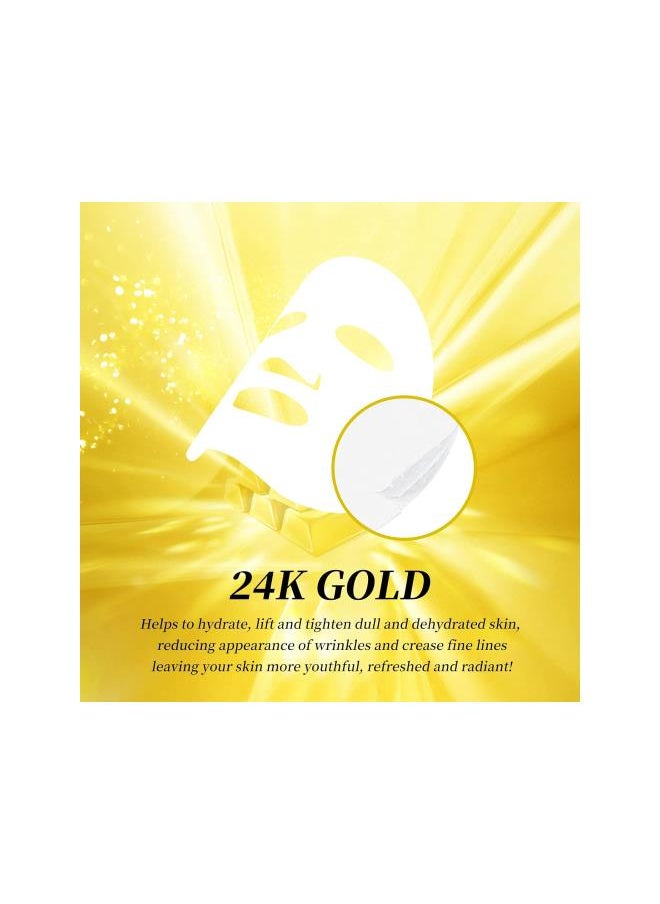 Generic - 24K Gold Face Sheet Mask Skincare, Hydrating Face Masks, Anti Aging Face Mask for All Skin Types - Firming, Hydrates & Brightens, Moisturizing Facial Sheet Mask Skin Care For Women, Pack of 10 - Image 1