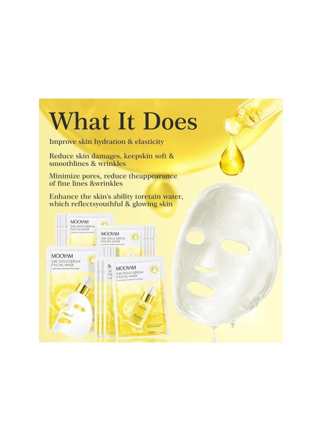 Generic - 24K Gold Face Sheet Mask Skincare, Hydrating Face Masks, Anti Aging Face Mask for All Skin Types - Firming, Hydrates & Brightens, Moisturizing Facial Sheet Mask Skin Care For Women, Pack of 10 - Image 1